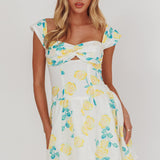 Cadi Twist Bust Balloon Mini Dress Floral Yellow