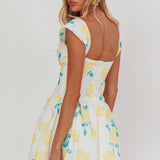 Cadi Twist Bust Balloon Mini Dress Floral Yellow