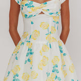 Cadi Twist Bust Balloon Mini Dress Floral Yellow