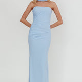 Truth Be Told Reverse Halter Maxi Dress Blue