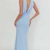 Truth Be Told Reverse Halter Maxi Dress Blue