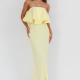 Nerina Strapless Ruffle Neckline Maxi Dress Panna Cotta