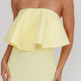 Nerina Strapless Ruffle Neckline Maxi Dress Panna Cotta