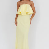 Nerina Strapless Ruffle Neckline Maxi Dress Panna Cotta