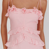 On A Roll Frill Trim Maxi Dress Pink