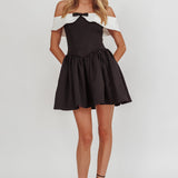 Grace Kelly Contrast Off-Shoulder Mini Dress Black