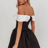 Grace Kelly Contrast Off-Shoulder Mini Dress Black
