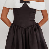Grace Kelly Contrast Off-Shoulder Mini Dress Black