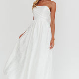 Anushka Strapless Empire Maxi Dress Jacquard White