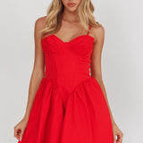 Star Signs Lace-Up Back Mini Dress Red
