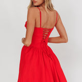 Star Signs Lace-Up Back Mini Dress Red