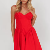 Star Signs Lace-Up Back Mini Dress Red