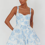 Get My Attention Off-Shoulder Mini Dress Floral Blue