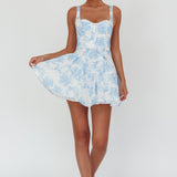 Get My Attention Off-Shoulder Mini Dress Floral Blue