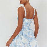 Get My Attention Off-Shoulder Mini Dress Floral Blue