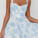 Get My Attention Off-Shoulder Mini Dress Floral Blue