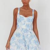 Get My Attention Off-Shoulder Mini Dress Floral Blue