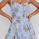 Get My Attention Basque Waist Mini Dress Floral Blue