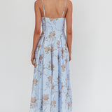 Get My Attention Pleat Waist Maxi Dress Bow Blue