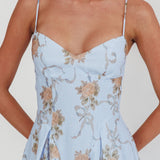 Get My Attention Pleat Waist Maxi Dress Bow Blue