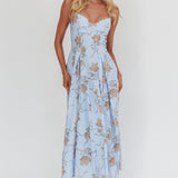 Get My Attention Pleat Waist Maxi Dress Bow Blue