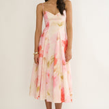 Get My Attention Pleat Waist Midi Dress Floral Pink