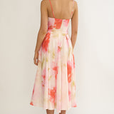 Get My Attention Pleat Waist Midi Dress Floral Pink