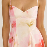 Get My Attention Pleat Waist Midi Dress Floral Pink
