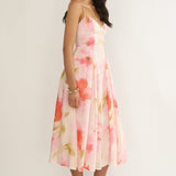 Get My Attention Pleat Waist Midi Dress Floral Pink