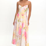 Get My Attention Pleat Waist Maxi Dress Floral Yellow