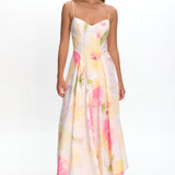 Get My Attention Pleat Waist Maxi Dress Floral Yellow