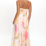 Get My Attention Pleat Waist Maxi Dress Floral Yellow