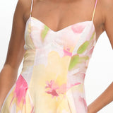 Get My Attention Pleat Waist Maxi Dress Floral Yellow