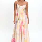 Get My Attention Pleat Waist Maxi Dress Floral Yellow