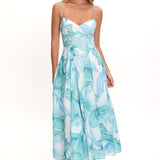 Get My Attention Pleat Waist Maxi Dress Watercolor Green