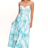 Get My Attention Pleat Waist Maxi Dress Watercolor Green