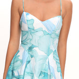 Get My Attention Pleat Waist Maxi Dress Watercolor Green