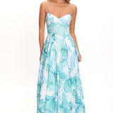 Get My Attention Pleat Waist Maxi Dress Watercolor Green