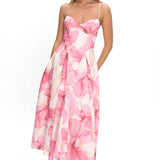 Get My Attention Pleat Waist Maxi Dress Watercolor Pink