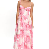 Get My Attention Pleat Waist Maxi Dress Watercolor Pink