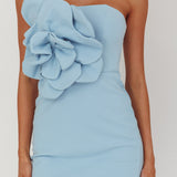 Karoline 3D Flower Strapless Mini Dress Blue