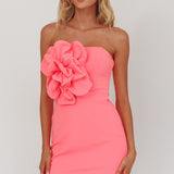 Karoline 3D Flower Strapless Mini Dress Pink