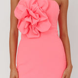 Karoline 3D Flower Strapless Mini Dress Pink