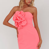 Karoline 3D Flower Strapless Mini Dress Pink