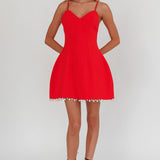Besos Pearl Hem Mini Dress Red