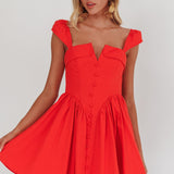 Morning Meadows Button Front Mini Dress Red