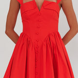 Morning Meadows Button Front Mini Dress Red
