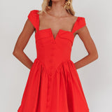 Morning Meadows Button Front Mini Dress Red