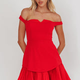 Devoted Love Pleat Hem Mini Dress Red
