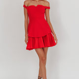 Devoted Love Pleat Hem Mini Dress Red